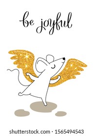 Little mouse is joyful, greeting card for your design, vector illustration 10eps