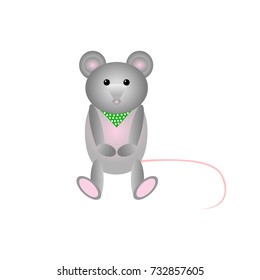 Little mouse with long pink tail. Funny toy. Forest animal icon. Fairy tale hero.