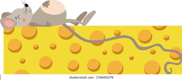 Little mouse lying on top of big cheese
