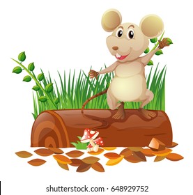 Little mouse on the log illustration