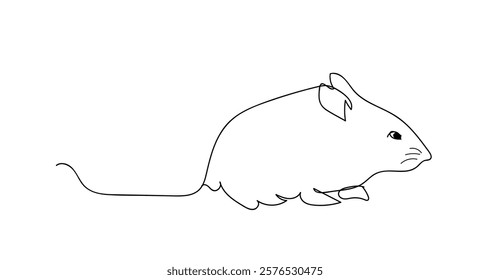 Little Mouse Pet Symbol Icon. Doodle Small Cute Mouse Animal Line Drawn Contour Sketch.  Cute Line Outline Mouse Portrait Logo Isolated On White. Hand made vector not AI 