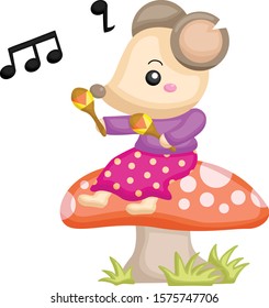 LITTLE MOUSE PLAYING MARACAS HAPPILY