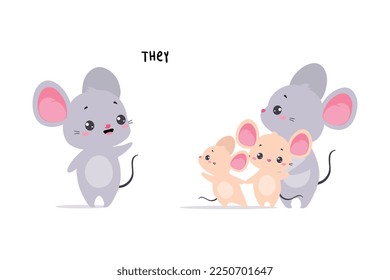 Little Mouse Showing They English Subject Pronoun for Educational Activity Vector Illustration