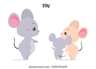 Little Mouse Showing You English Subject Pronoun for Educational Activity Vector Illustration