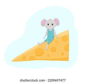 Little mouse sitting on piece of cheese