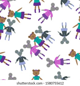  Little mouse and Teddy bear.Pattern.Vector illustration.For prints, books, bags Wallpaper, textiles, greeting cards.
