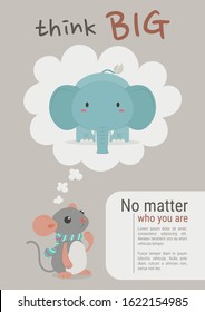 A little mouse thinking about elephant vector illustration cartoon. Think big concept cartoon.