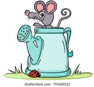 Little mouse in watering can
