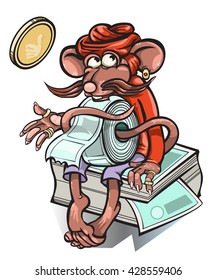 Little mouse who sells tickets for the bus.vector