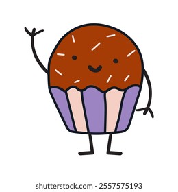 Little muffin. Happy character. Illustration on white background.