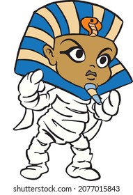 Little Mummy Egyptian Pharaoh Boy Cute Cartoon Character Mascot Halloween Vector