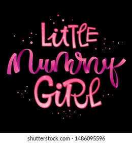 Little Mummy Girl quote. Hand drawn modern calligraphy Halloween party lettering logo phrase. Ribbon script letter style. Girlish colorful design element. Fashion design. Vector font illustration. 