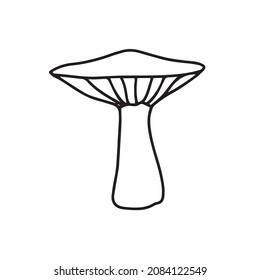 Little Mushroom simple cute vector doodle autumn illustration in cartoon style, one line, black color isolated on white background, single hand drawn element for design.