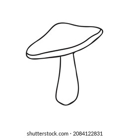 Little Mushroom simple lindo vector doodle de otoño ilustración en estilo de dibujos animados, una línea, color negro aislado en fondo blanco, elemento dibujado a mano única para el diseño.