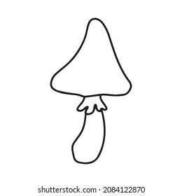 Little Mushroom simple cute vector doodle autumn illustration in cartoon style, one line, black color isolated on white background, single hand drawn element for design.