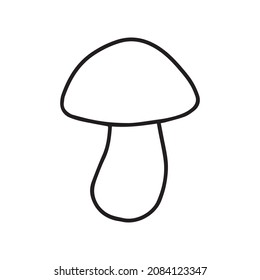 Little Mushroom simple cute vector doodle autumn illustration in cartoon style, one line, black color isolated on white background, single hand drawn element for design.