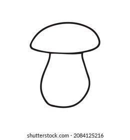 Little Mushroom simple cute vector doodle autumn illustration in cartoon style, one line, black color isolated on white background, single hand drawn element for design.