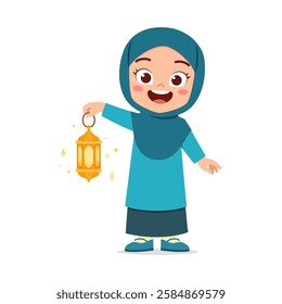 little muslim kid holding traditional lamp