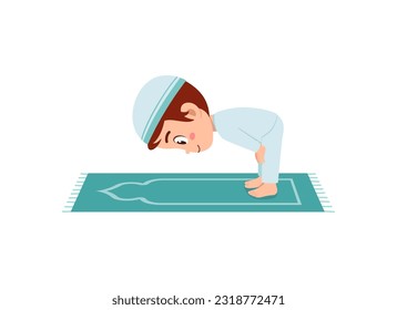 little muslim kid show pray pose and feel peace