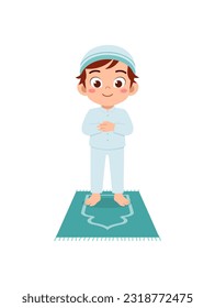 little muslim kid show pray pose and feel peace