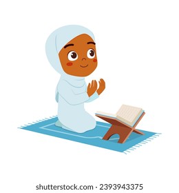 little muslim kid show pray pose and feel peace