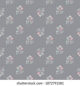 Little nature herbal ornament seamless pale pattern. Blue lit tones nature backdrop. Graphic design for wrapping paper and fabric textures. Vector Illustration.