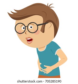 Little nerd boy having stomach ache