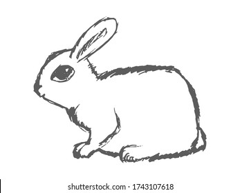 Little, nice rabbit, side view. Hand drawn, vector illustration in pencil style