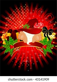  little nice santa Claus in a red cap with a gift
