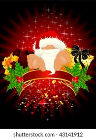 little nice santa Claus in a red cap with a gift