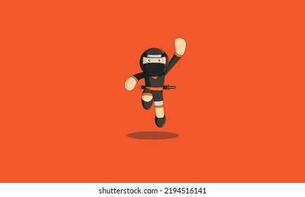 Pequeña Ilustración De Ninja. Volando Ninja. Ilustración de imágenes prediseñadas vectoriales con gradientes simples. Todo en una sola capa.