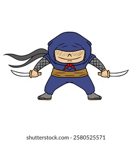 little ninja illustration hand drawn outline vector