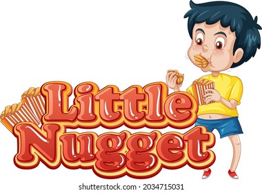 Little Nugget Logo Text Design With A Boy Eating Chicken Nuggets Illustration