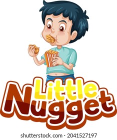 Little Nugget Logo Text Design With A Boy Eating Chicken Nuggets Illustration