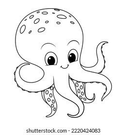 Little Octopus Cartoon Animal Illustration BW