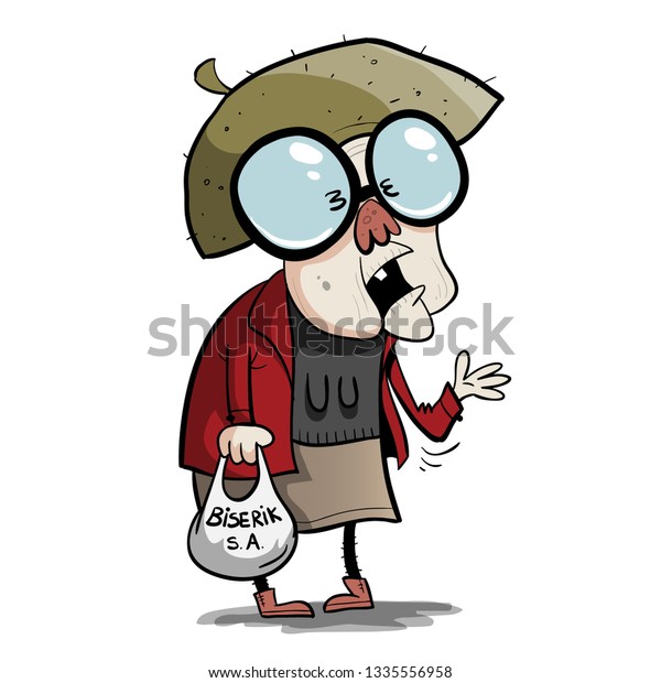 Little Old Lady Big Glasses Talking Stock Vector (Royalty Free