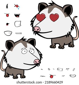 little opossum character cartoon. kawaii expressions set pack, vector format