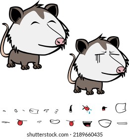 little opossum character cartoon. kawaii expressions set pack, vector format