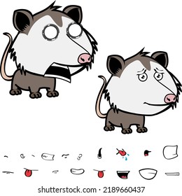 little opossum character cartoon. kawaii expressions set pack, vector format