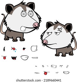 little opossum character cartoon. kawaii expressions set pack, vector format