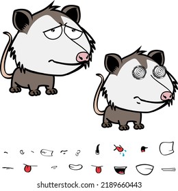 little opossum character cartoon. kawaii expressions set pack, vector format