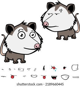 little opossum character cartoon. kawaii expressions set pack, vector format