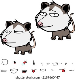 little opossum character cartoon. kawaii expressions set pack, vector format