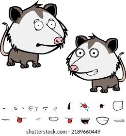 little opossum character cartoon. kawaii expressions set pack, vector format