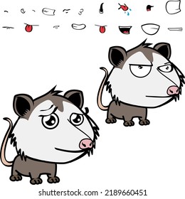 little opossum character cartoon. kawaii expressions set pack, vector format