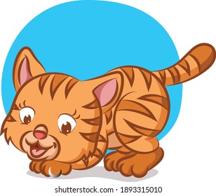 The little orange cat is catching something with her hand of illustration