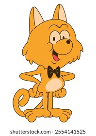 little orange cats cartoon characters wearing a bowtie and standing like a gentleman. Best for sticker, logo, and mascot with pet themes for kids