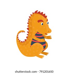 Little orange dragon cartoon character, mythical animal, fantasy reptile vector Illustration
