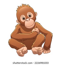 Little Orangutan Cartoon Animal Illustration