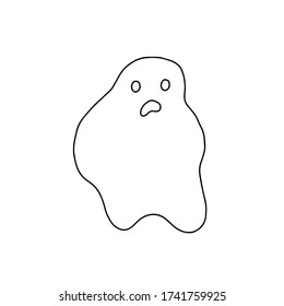 Esbozo pequeño fantasma con emociones ilustración vectorial en el fondo blanco, lindo y espeluznante personaje simple dibujo en blanco y negro para las celebraciones de las fiestas de Halloween
